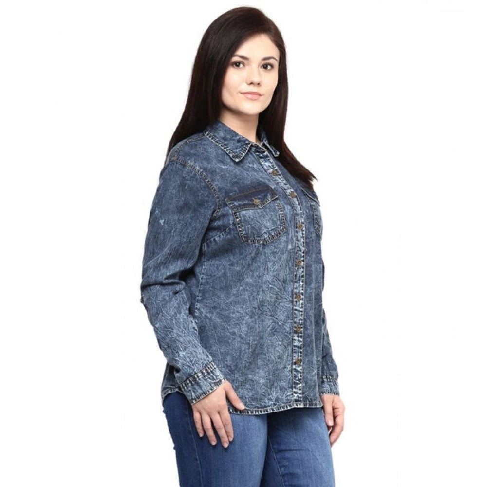 Clothiq Generic Denim Solid Long Sleeves Shirt (Blue)