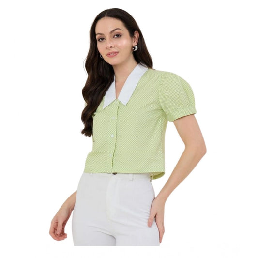 Clothiq Generic Cotton Striped Half Sleeve Shirt (Green - White)