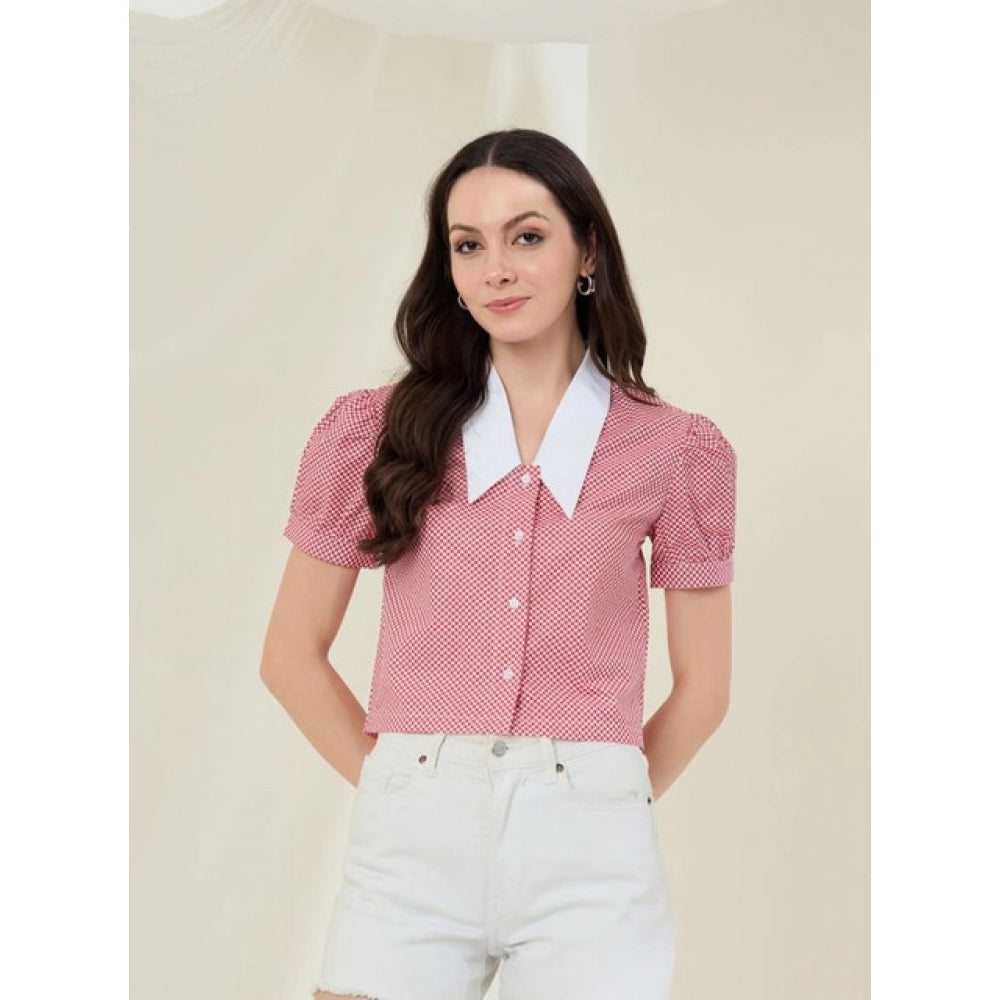 Clothiq Generic Cotton Checkered Half Sleeve Shirt (Red - White)