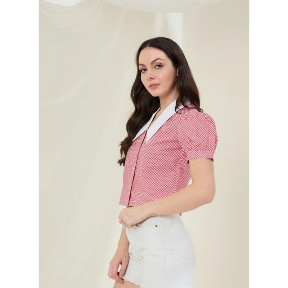 Clothiq Generic Cotton Checkered Half Sleeve Shirt (Red - White)