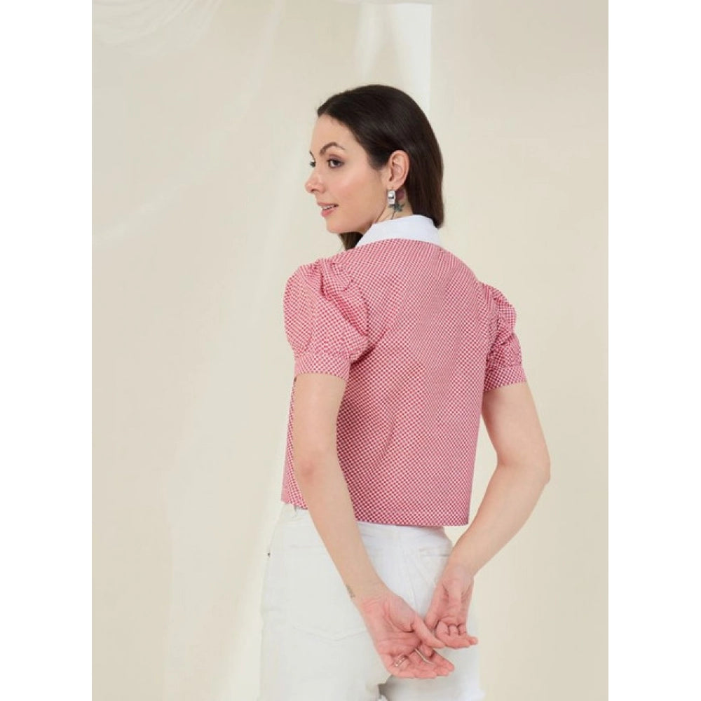 Clothiq Generic Cotton Checkered Half Sleeve Shirt (Red - White)