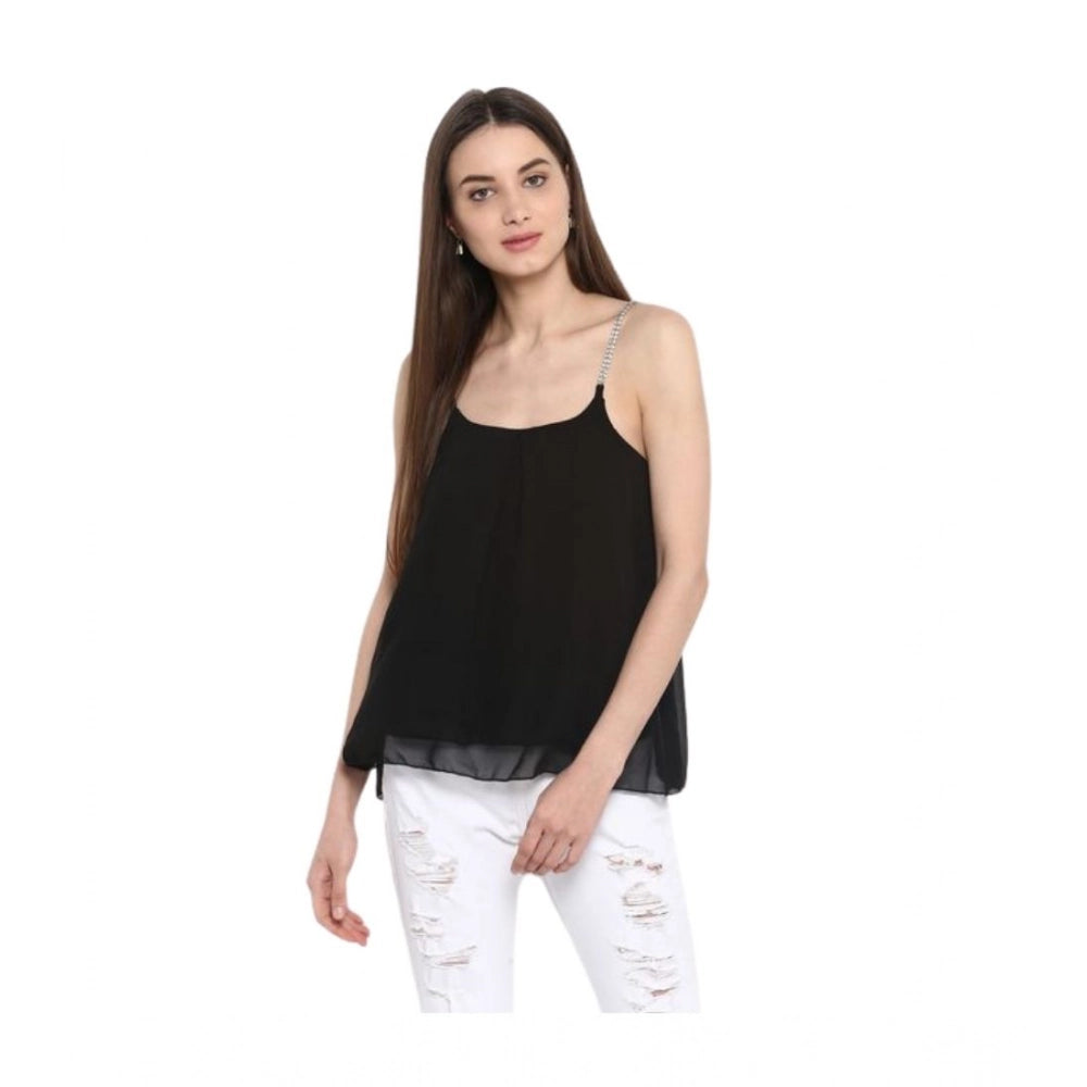 Clothiq Generic Polyester Embellished Shoulder Straps Top (Black)