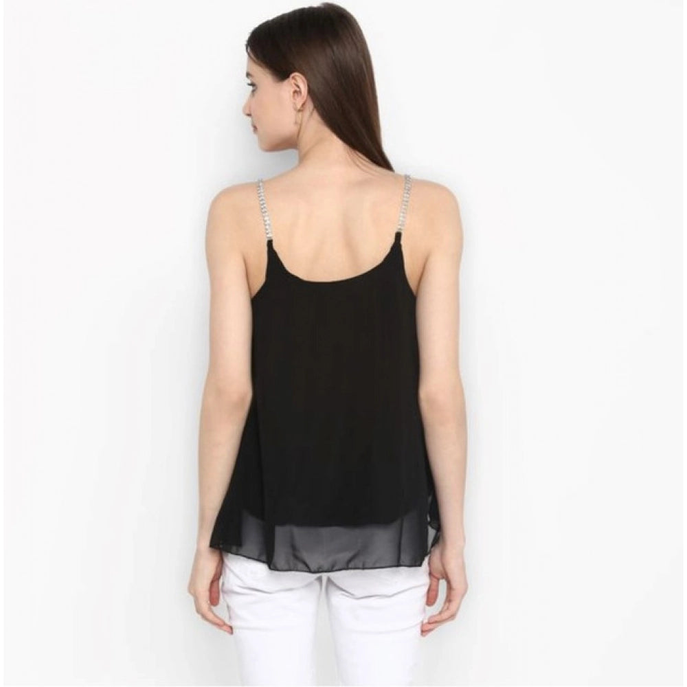 Clothiq Generic Polyester Embellished Shoulder Straps Top (Black)
