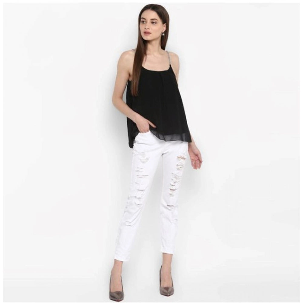 Clothiq Generic Polyester Embellished Shoulder Straps Top (Black)