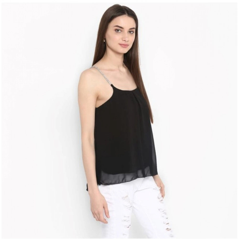 Clothiq Generic Polyester Embellished Shoulder Straps Top (Black)