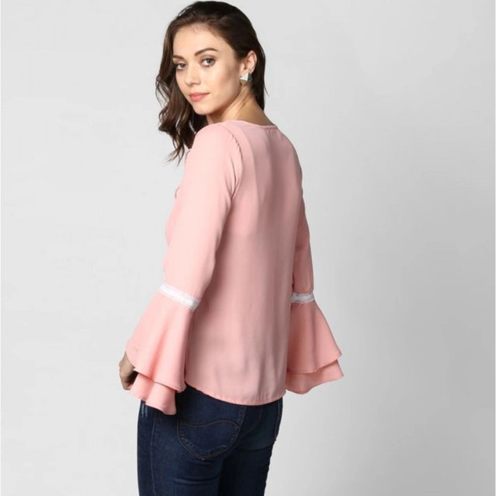 Clothiq Generic Polyester Solid Bell Sleeve Top (Pink)