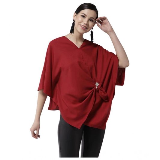 Clothiq Generic Polyester Solid Cape Sleeve Top (Red)