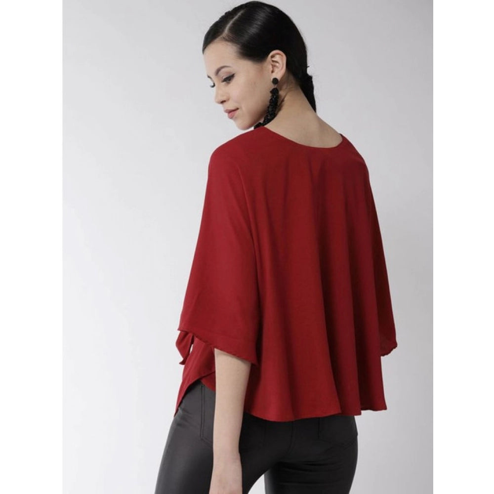 Clothiq Generic Polyester Solid Cape Sleeve Top (Red)