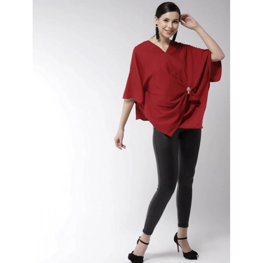 Clothiq Generic Polyester Solid Cape Sleeve Top (Red)