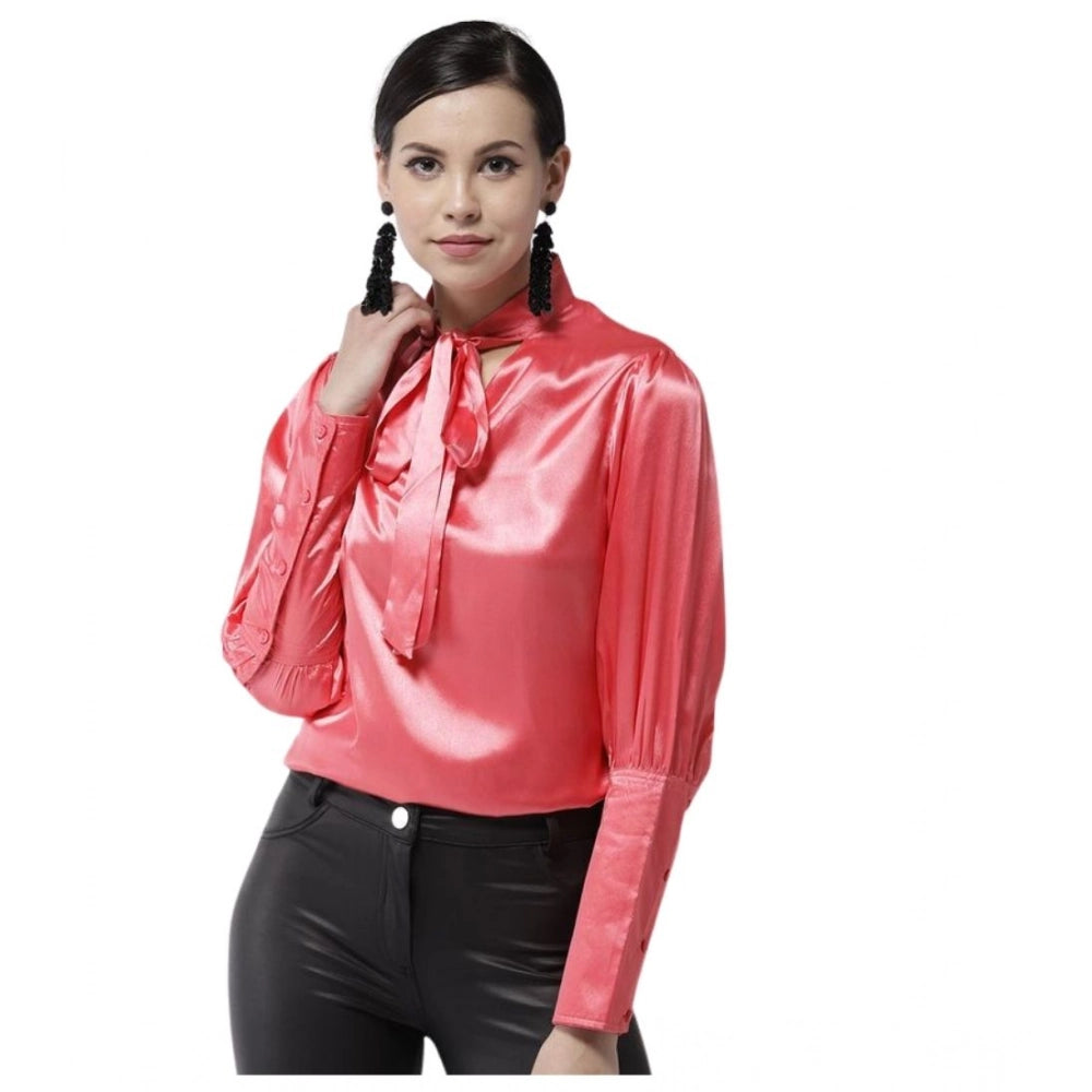 Clothiq Generic Polyester Solid Long Sleeves Top (Coral)