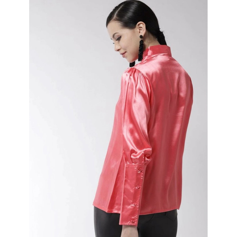 Clothiq Generic Polyester Solid Long Sleeves Top (Coral)