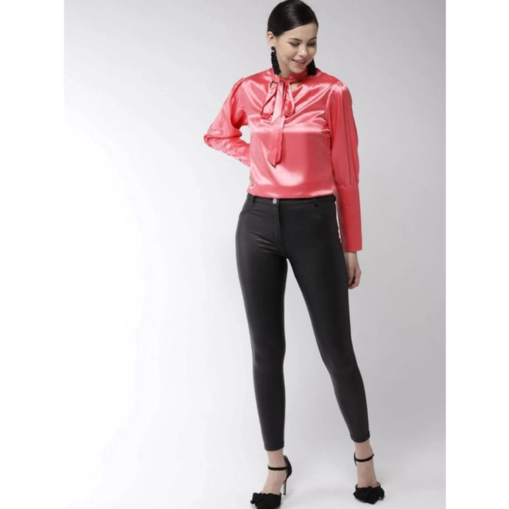 Clothiq Generic Polyester Solid Long Sleeves Top (Coral)