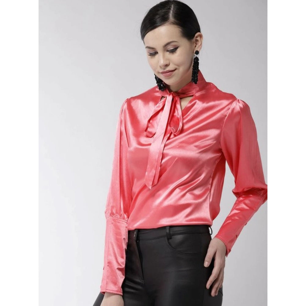 Clothiq Generic Polyester Solid Long Sleeves Top (Coral)