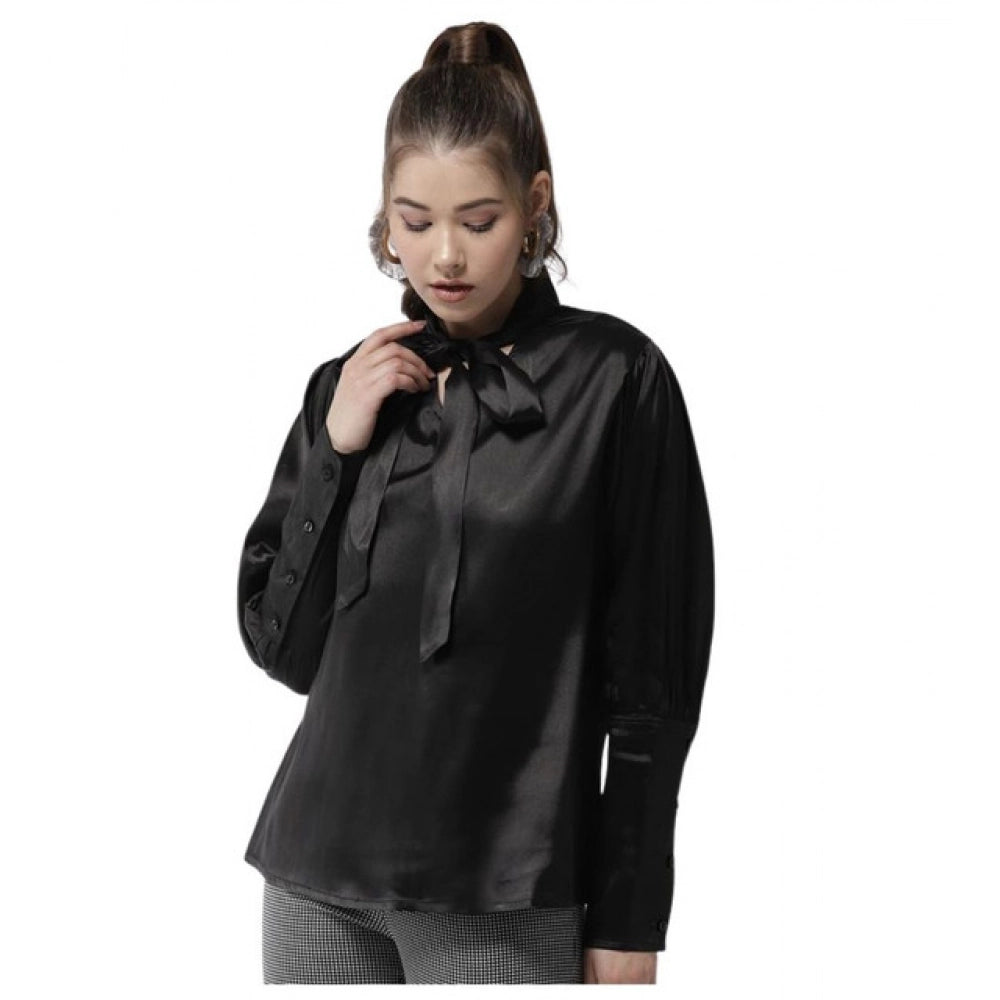 Clothiq Generic Polyester Solid Long Sleeves Top (Black)