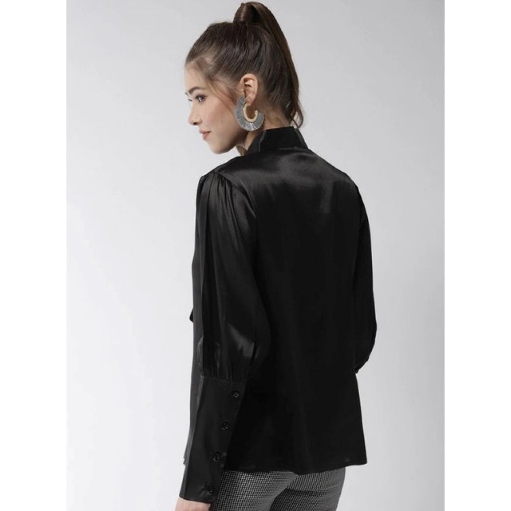 Clothiq Generic Polyester Solid Long Sleeves Top (Black)