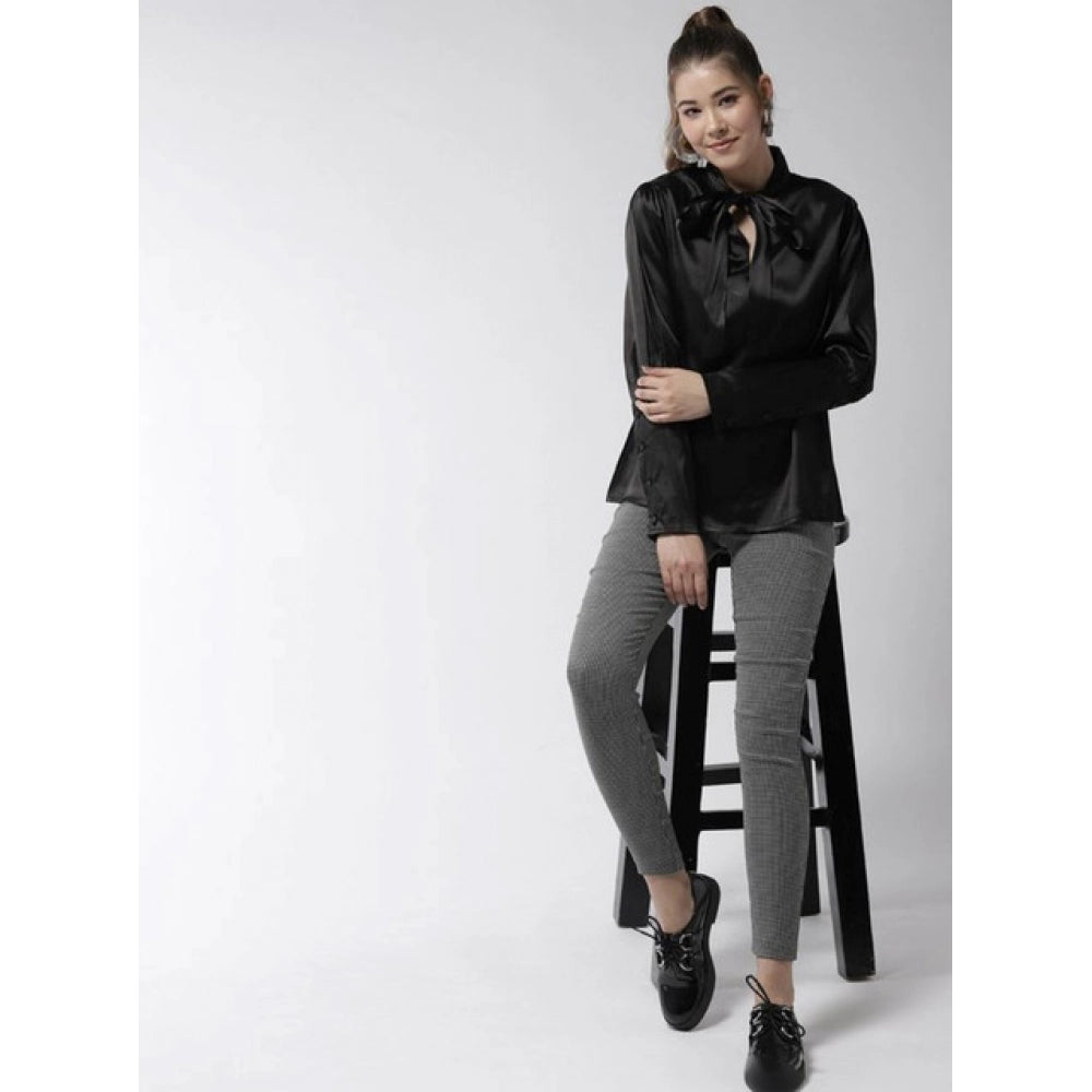 Clothiq Generic Polyester Solid Long Sleeves Top (Black)
