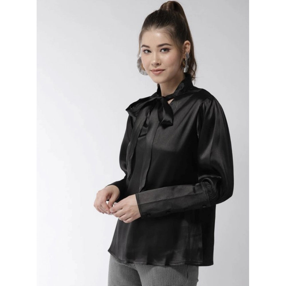 Clothiq Generic Polyester Solid Long Sleeves Top (Black)