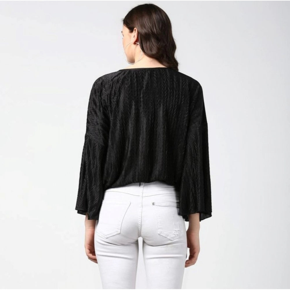 Clothiq Generic Polyester Pleated Balloon Sleeve Top (Black)