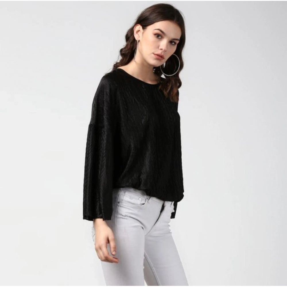 Clothiq Generic Polyester Pleated Balloon Sleeve Top (Black)
