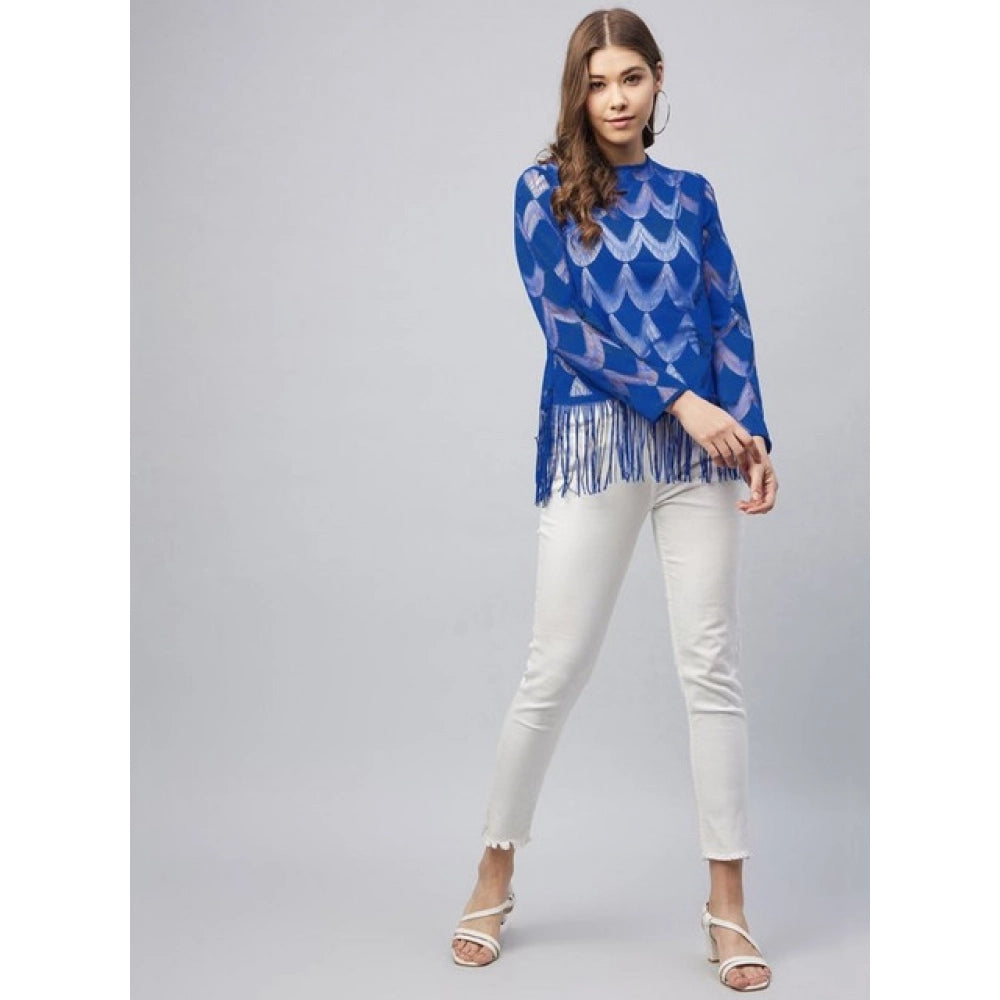 Clothiq Generic Lace Self Design Long Sleeves Top (Blue)