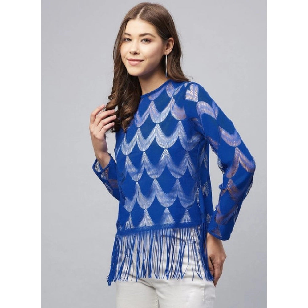 Clothiq Generic Lace Self Design Long Sleeves Top (Blue)