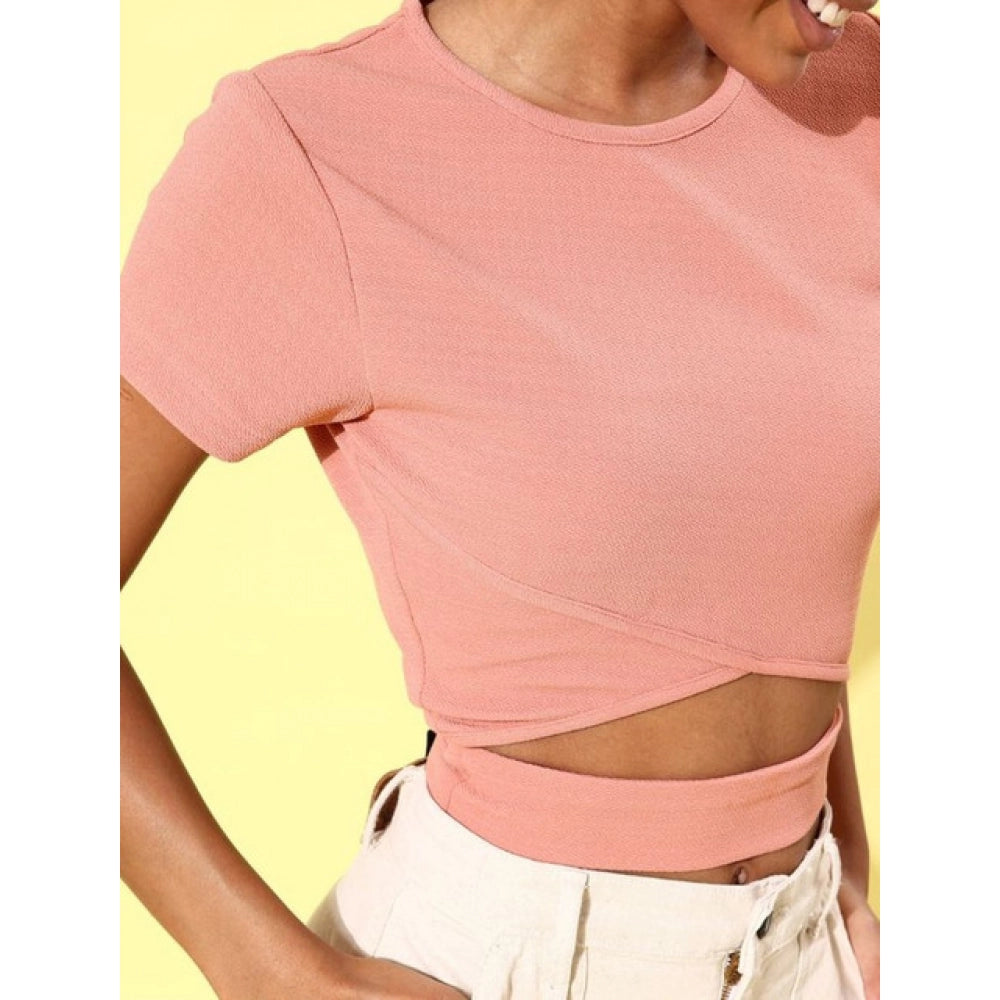Clothiq Generic Polyester Lycra Solid Short Sleeve Top (Pink)
