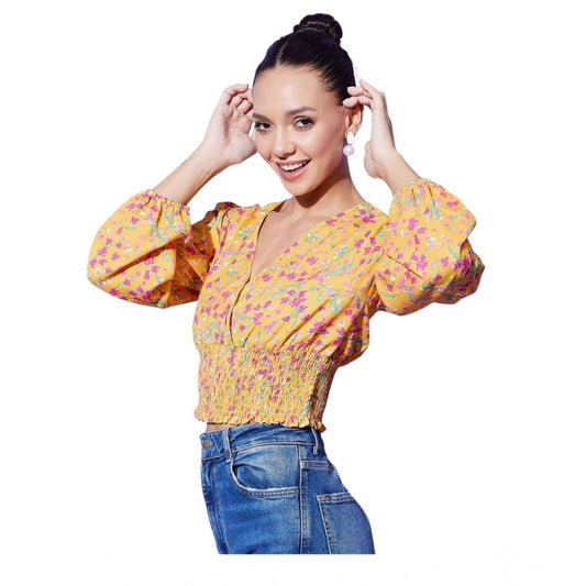 Clothiq Generic Polyester Floral Long Sleeves Top (Multicolor)