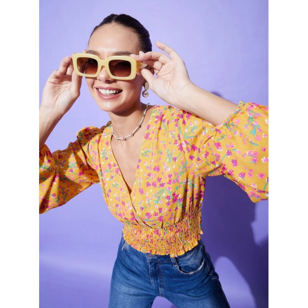Clothiq Generic Polyester Floral Long Sleeves Top (Multicolor)
