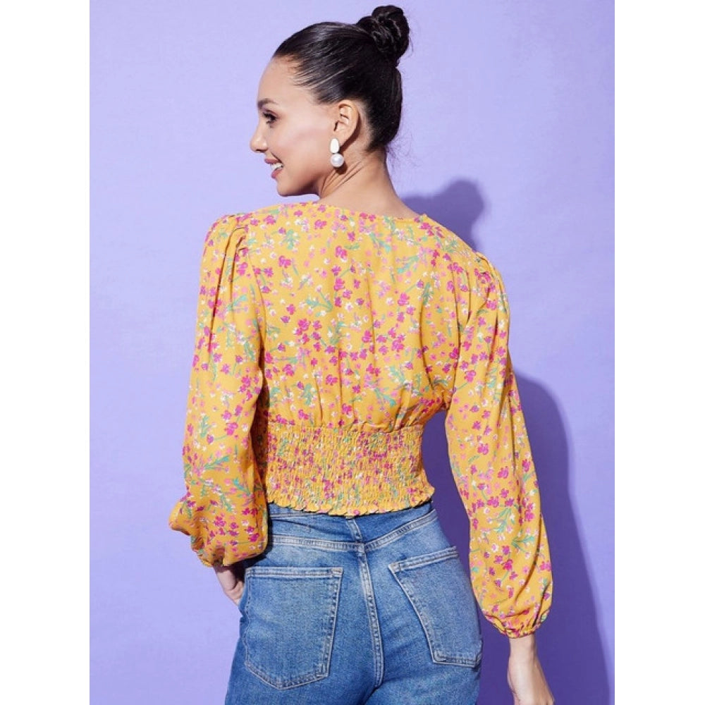 Clothiq Generic Polyester Floral Long Sleeves Top (Multicolor)