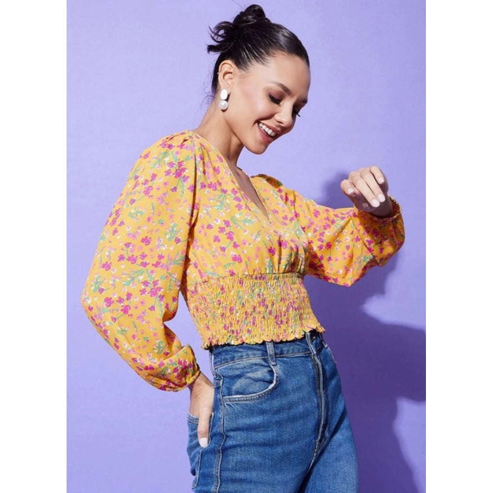 Clothiq Generic Polyester Floral Long Sleeves Top (Multicolor)