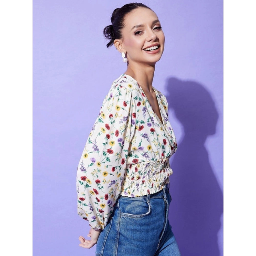 Generic Women's Polyester Floral Long Sleeves Top (Multicolor)