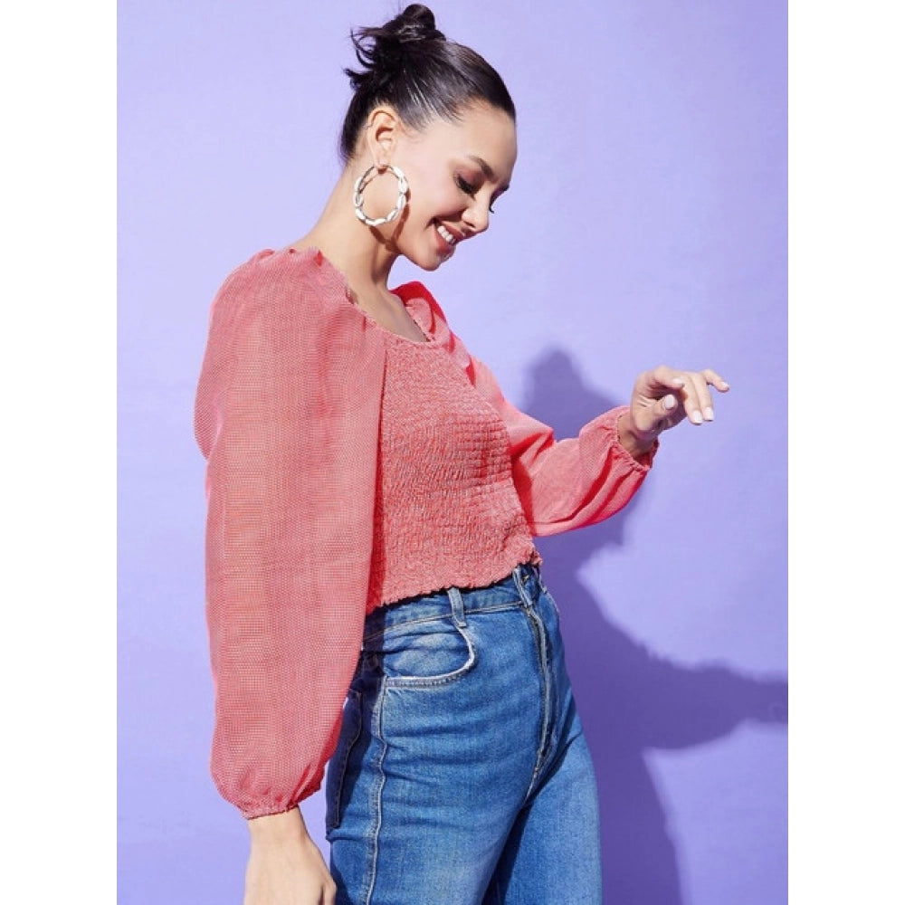 Clothiq Generic Polyester Floral Long Sleeves Top (Red)