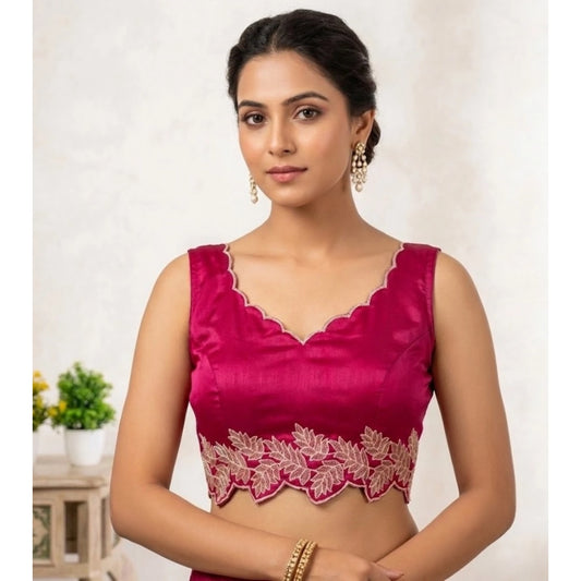 Clothiq Silk Embroidered Sweetheart Neck Sleeveless Padded Blouse – Pink, Size 38