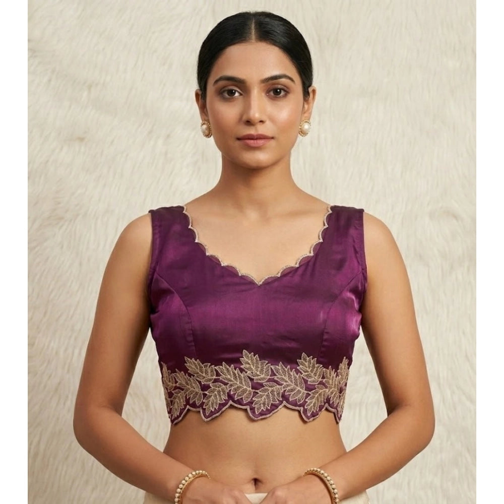Clothiq Silk Embroidered Sweetheart Neck Sleeveless Padded Blouse – Wine, Size 38