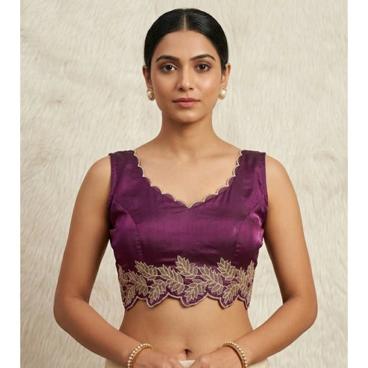 Clothiq Silk Embroidered Sweetheart Neck Sleeveless Padded Blouse – Wine, Size 38