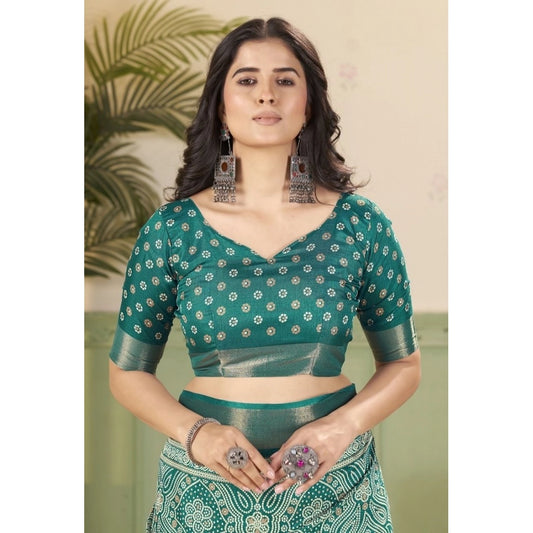 Clothiq Cotton Silk Floral Printed Saree With Unstitched Blouse – Teal
